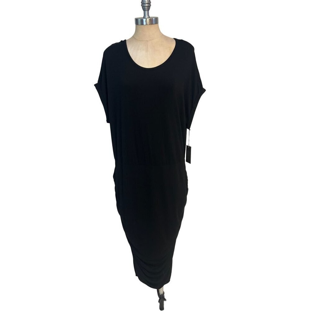 VINCE CAMUTO Side Ruched Jersey Midi Dress  Rich Black Size 2X $109 NWT - Picture 2 of 5